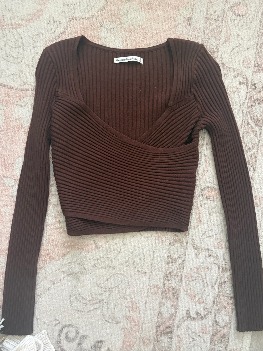 Abercrombie & Fitch Dark Brown Ribbed Wrap Crop Top